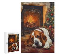 Rompecabezas para Adolescentes 1000 PCS Basset Dog Christmas Print Dog by Fireplace at Christmas Rompecabezas para Adultos Juegos Relajantes Desafío Difícil Desafío Educativo 1000 PCS