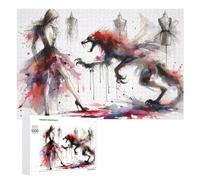 Rompecabezas para Adolescentes 1000 PCS Beauty and The Beast - Fashion, Wolf, and Mannequins Watercolor Art Rompecabezas Juguetes Antiestrés Decoración del Hogar Cumpleaños Y Navidad
