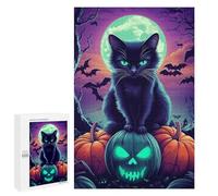Rompecabezas para Adolescentes 1000 PCS Black Cat Halloween Rompecabezas para Adultos Juego De Ingenio Decoración del Hogar Regalos para Reducir El Estrés 1000 PCS