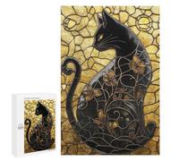 Rompecabezas para Adolescentes 1000 PCS Black Cat Stained Glass Rompecabezas para Adultos Juego Práctico Decoración De Pared Cumpleaños Y Navidad 1000 PCS