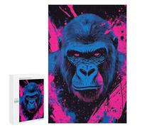Rompecabezas para Adolescentes 1000 PCS Blue Gorilla with Pink Splatter Art Rompecabezas para Adolescentes Juegos Relajantes Regalos para Mujeres Actividades Divertidas En Casa 1000 PCS