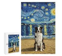Rompecabezas para Adolescentes 1000 PCS Border Collie Dog on Beach with Starry Night Rompecabezas para Adultos Juegos Relajantes Pero Divertidos Y Humorísticos 1000 PCS