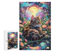 Rompecabezas para Adolescentes 1000 PCS Cat in A Moonlit Garden Rompecabezas para Adultos Juegos Relajantes Decoración Actividades Divertidas En Casa 1000 PCS