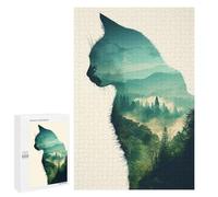 Rompecabezas para Adolescentes 1000 PCS Cat in Double Exposure Rompecabezas para Adolescentes Juguetes Antiestrés Mejora La Memoria 1000 PCS