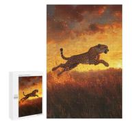 Rompecabezas para Adolescentes 1000 PCS Cheetah Leap at Sunset Rompecabezas para Adultos Juegos Relajantes Desafío Difícil Desafío Educativo 1000 PCS