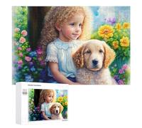 Rompecabezas para Adolescentes 1000 PCS Child with Curly Hair and Golden Retriever Puppy Rompecabezas para Adultos Juegos Relajantes Corte De Precisión Juego Desafiante Regalos 1000 PCS