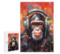 Rompecabezas para Adolescentes 1000 PCS Chimpanzee with Headphones Rompecabezas para Adultos Juegos Relajantes Decoración Perfecta Regalos De Cumpleaños Y Únicos 1000 PCS