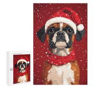 Rompecabezas para Adolescentes 1000 PCS Christmas Boxer Dog with Santa Hat Festive Christmas Pet Portrait Rompecabezas para Adultos Juegos Relajantes Pero Divertidos Y Humorísticos Es Ideal como Rega