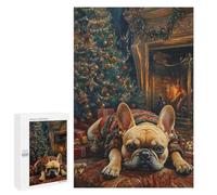 Rompecabezas para Adolescentes 1000 PCS Christmas Bulldog by Fireplace Painting Holiday Dog Wall Art Rompecabezas para Adultos Juego Familiar Decoración Desafiante De Completar 1000 PCS