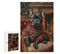 Rompecabezas Para Adolescentes 1000 PCS Christmas Bulldog in Sweater by Fireplace French Bulldog in Sweater Rompecabezas Para Adultos Juegos Relajantes Pero Divertidos Y Humorísticos Es Ideal Como Reg