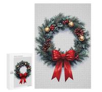 Rompecabezas para Adolescentes 1000 PCS Christmas Wreath with Red Bow Rompecabezas para Adultos Juego Familiar Decoración Desafiante De Completar 1000 PCS