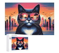 Rompecabezas para Adolescentes 1000 PCS City Cat Sunset Glasses Art Rompecabezas para Adultos Juego Familiar Regalo De Cumpleaños Interacción Entre Padres E Hijos 1000 PCS
