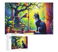Rompecabezas para Adolescentes 1000 PCS Colorful Cat and Birds Scene Rompecabezas para Adultos Juego De Ingenio Decoración del Hogar Actividades Divertidas En Casa 1000 PCS