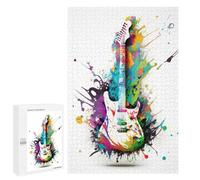 Rompecabezas para Adolescentes 1000 PCS Colorful Electric Guitar Art Print Rompecabezas para Adultos Juguetes Antiestrés para La Diversión Familiar Interacción Entre Padres E Hijos 1000 PCS