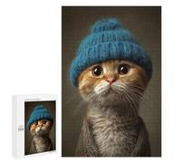 Rompecabezas para Adolescentes 1000 PCS Cozy Cat in Blue Hat Rompecabezas para Adolescentes Análisis Y Lógica Difícil Y Desafiante Gran Regalo para Jugar 1000 PCS