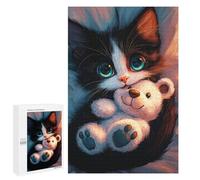 Rompecabezas para Adolescentes 1000 PCS Cute Kitten with Teddy Bear Rompecabezas para Adultos Juegos Relajantes Decoración Perfecta Regalos De Cumpleaños Y Únicos 1000 PCS
