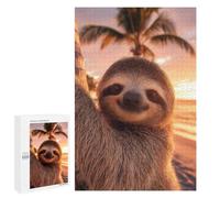 Rompecabezas para Adolescentes 1000 PCS Cute Sloth on A Tropical Beach Sunset Rompecabezas para Adultos Juego Práctico Decoración De Pared Cumpleaños Y Navidad 1000 PCS