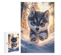 Rompecabezas para Adolescentes 1000 PCS Cute Wolf Pup in Snow Rompecabezas para Adultos Juguetes Antiestrés para La Diversión Familiar Interacción Entre Padres E Hijos 1000 PCS