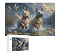 Rompecabezas para Adolescentes 1000 PCS Dogs Playing in Water with Lotus Rompecabezas para Adultos Juegos Familiares Análisis Y Lógica Actividades Divertidas En Casa 1000 PCS