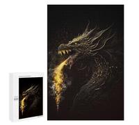 Rompecabezas para Adolescentes 1000 PCS Dragon Fire Gold Black Rompecabezas para Adultos Juegos Relajantes Desafío Difícil Actividades Divertidas En Casa 1000 PCS
