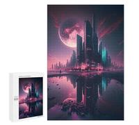Rompecabezas para Adolescentes 1000 PCS Dystopian Metropolis with Lunar Eclipse Rompecabezas para Adolescentes Juguetes Antiestrés Mejora La Memoria 1000 PCS
