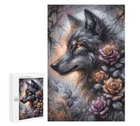 Rompecabezas para Adolescentes 1000 PCS Fantasy Charcoal Wolf in A Rose Forest Rompecabezas para Adultos Juegos Relajantes Decoración Actividades Divertidas En Casa 1000 PCS