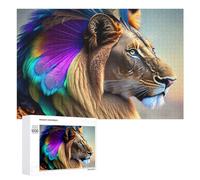 Rompecabezas para Adolescentes 1000 PCS Fantasy Lion with Peacock Feathers Rompecabezas para Adultos Juguetes De Bricolaje Desafío Difícil Cumpleaños 1000 PCS