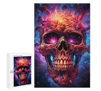Rompecabezas para Adolescentes 1000 PCS Flaming Skull Artwork Rompecabezas para Adultos Juego Práctico Que Mejora La Memoria Actividades Divertidas En Casa 1000 PCS