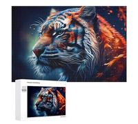 Rompecabezas para Adolescentes 1000 PCS Flaming Tiger Portrait Rompecabezas para Adultos Juego Familiar Regalo De Cumpleaños Interacción Entre Padres E Hijos 1000 PCS