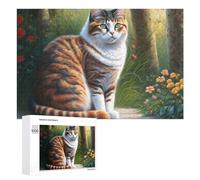 Rompecabezas para Adolescentes 1000 PCS Forest Cat with Flowers Rompecabezas para Adultos Juego Familiar Regalo De Cumpleaños Interacción Entre Padres E Hijos 1000 PCS