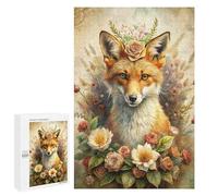 Rompecabezas para Adolescentes 1000 PCS Fox Portrait with Floral Crown Rompecabezas para Adultos Juegos Relajantes Decoración Actividades Divertidas En Casa 1000 PCS