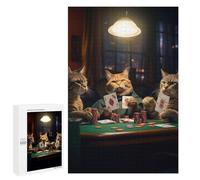 Rompecabezas para Adolescentes 1000 PCS Funny Cats Playing Poker Rompecabezas para Adultos Juguetes Antiestrés para La Diversión Familiar Interacción Entre Padres E Hijos 1000 PCS