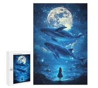 Rompecabezas para Adolescentes 1000 PCS Girl Gazing at Whales Rompecabezas para Adultos Juego Práctico Carrera De Velocidad Manual Desafío Educativo 1000 PCS