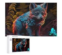 Rompecabezas para Adolescentes 1000 PCS Glowing Fox in Neon Forest Rompecabezas Juguetes Antiestrés Decoración Diversión En Casa Actividades, 1000 PCS