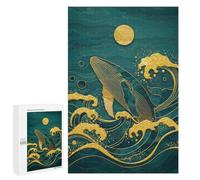 Rompecabezas para Adolescentes 1000 PCS Golden Whale in Teal Ocean Art Rompecabezas para Adultos Juego Práctico Carrera De Velocidad Manual Desafío Educativo 1000 PCS