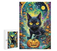 Rompecabezas para Adolescentes 1000 PCS Halloween Black Cat Fantasy Rompecabezas Juguetes Antiestrés Decoración Diversión En Casa Actividades, 1000 PCS