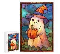 Rompecabezas para Adolescentes 1000 PCS Halloween Ghost with Pumpkin Stained Glass Rompecabezas para Adolescentes Juguetes Antiestrés Mejora La Memoria 1000 PCS