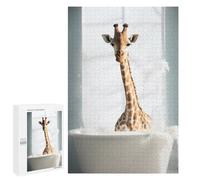 Rompecabezas para Adolescentes 1000 PCS Happy Giraffe in The Bath Rompecabezas para Adultos Juegos De Relajación Ensamblaje De Patrones Interacción Entre Padres E Hijos 1000 PCS