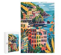 Rompecabezas para Adolescentes 1000 PCS Italy Cinque Terre Minimalist Illustration Rompecabezas para Adultos Juegos Relajantes Pero Divertidos Y Humorísticos 1000 PCS