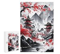 Rompecabezas para Adolescentes 1000 PCS Japanese Temples Ink Wash Rompecabezas para Adultos Juguetes Antiestrés para La Diversión Familiar Interacción Entre Padres E Hijos 1000 PCS