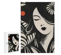 Rompecabezas para Adolescentes 1000 PCS Japanese Woman Minimalist Ink Art Portrait Rompecabezas Juguetes Antiestrés Corte De Precisión Interacción Entre Padres E Hijos 1000 PCS