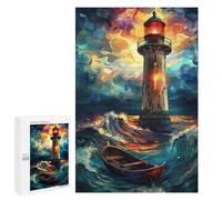 Rompecabezas para Adolescentes 1000 PCS Lighthouse Storm Art Rompecabezas para Adultos Juegos Relajantes Decoración Actividades Divertidas En Casa 1000 PCS