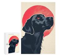 Rompecabezas para Adolescentes 1000 PCS Loyal Black Dog Vector Portrait with Bold Red Sun Backdrop Rompecabezas para Adultos Juegos Relajantes Decoración Actividades Divertidas En Casa 1000 P