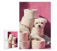Rompecabezas para Adolescentes 1000 PCS Maltese Dog with Toilet Paper Painting Bathroom Wall Art Rompecabezas para Adultos Juegos Relajantes Desafío Difícil Desafío Educativo 1000 PCS