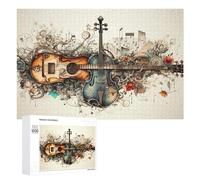 Rompecabezas para Adolescentes 1000 PCS Melodic Fusion Guitar & Violin Harmony Rompecabezas para Adultos Juguetes De Bricolaje Desafío Difícil Cumpleaños 1000 PCS