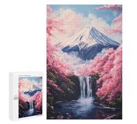 Rompecabezas para Adolescentes 1000 PCS Mountain Fuji Waterfall Sakura Rompecabezas para Adultos Juegos Divertidos Decoración Perfecta como Regalos para Toda La Familia 1000 PCS