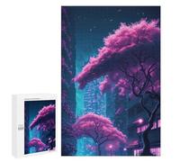 Rompecabezas para Adolescentes 1000 PCS Neon Cherry Blossoms Cityscape Rompecabezas para Adultos Juegos Familiares Análisis Y Lógica Actividades Divertidas En Casa 1000 PCS