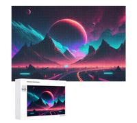 Rompecabezas para Adolescentes 1000 PCS Neon Desert Landscape with Mountains and Planets Rompecabezas para Adultos Juguetes De Bricolaje Desafío Difícil Cumpleaños 1000 PCS