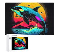 Rompecabezas para Adolescentes 1000 PCS Neon Orca Sunset Wave Art Print Rompecabezas para Adultos Juego Familiar Regalo De Cumpleaños Interacción Entre Padres E Hijos 1000 PCS