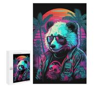 Rompecabezas para Adolescentes 1000 PCS Neon Panda Sunset Palm Trees Rompecabezas Juguetes Antiestrés Decoración Diversión En Casa Actividades, 1000 PCS